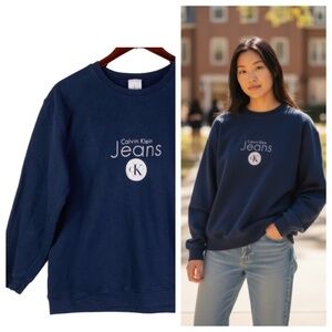 Vtg 90s Calvin Klein Jeans Womens Medium Sweatshirt Pullover Navy Blue